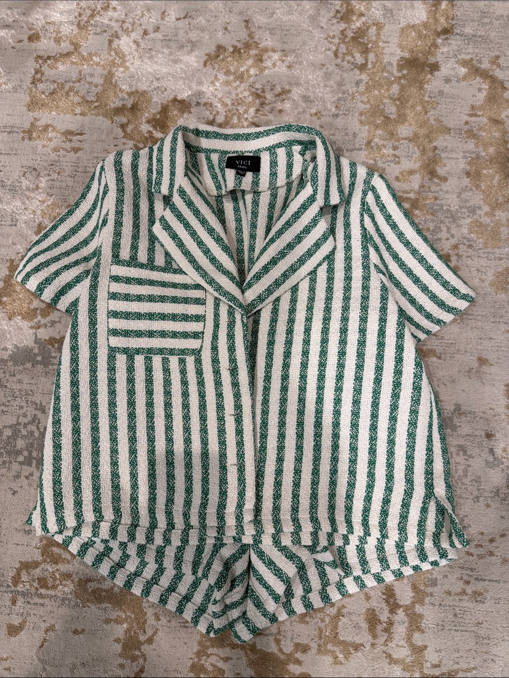 Vici Green & White Striped Two-Piece Lounge Set